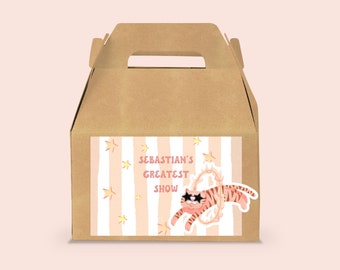 EDITABLE Circus Gable Box Label Greatest Show Party Box Label Pastel Circus Party Bag Tags Birthday Party Decor Instant Download