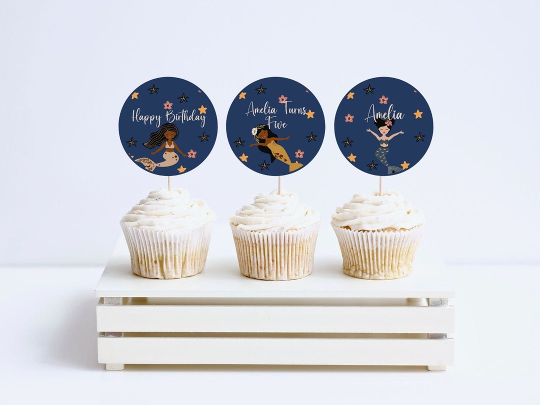 EDITABLE Mermaid Under the Sea Ocean Cake Cupcake Topper Birthday Party ...