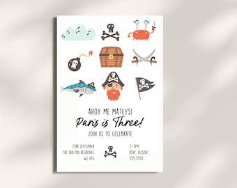 Invito modificabile per la festa di compleanno dei pirati: invito stampabile Ahoy Matey (download digitale)