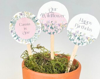 MODIFICABILE Topper per torta di fiori di campo Decorazioni per feste in giardino rosa Topper per torte Boho rosa Topper per cupcake Wild One Decorazioni per feste floreali Decorazioni floreali
