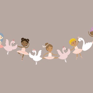 Instant Download Ballerina Birthday Banner Bunting Garland Pink Girls Ballet Dancer Party Decor Printable Dark Skinned Dancer Swan Dance