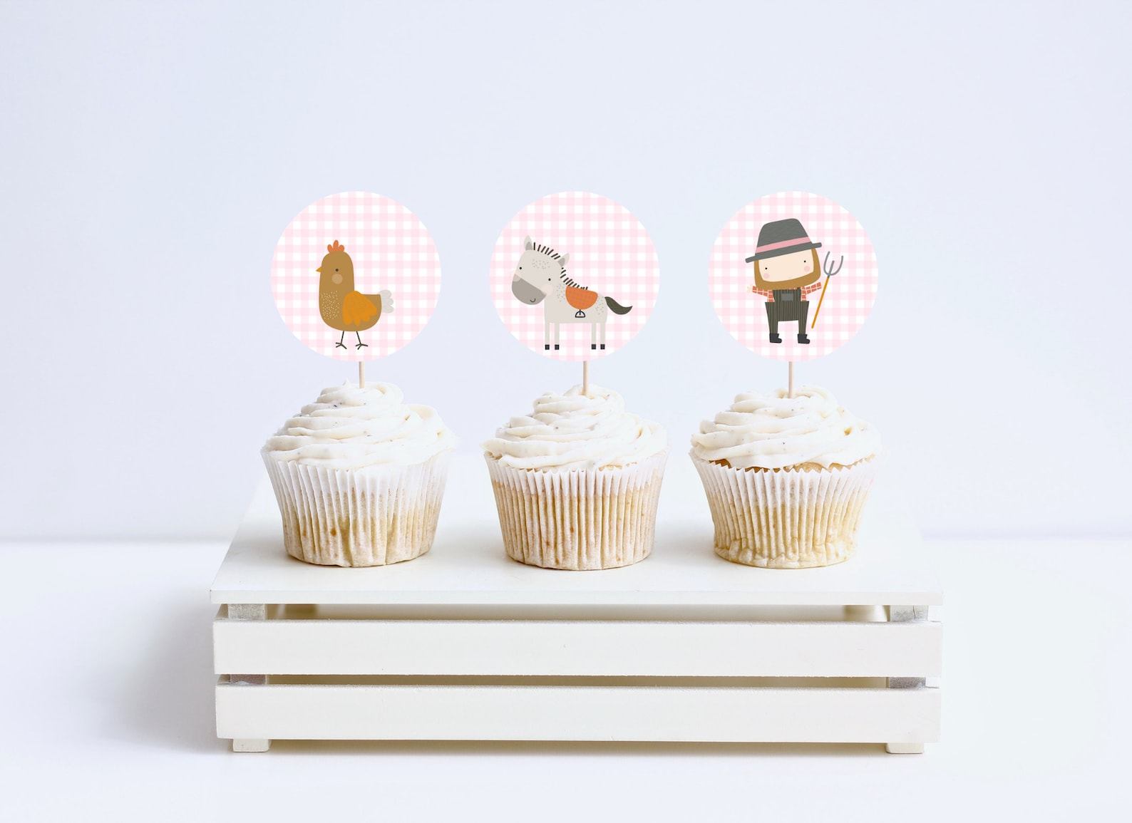 EDITABLE Pink Farm Cake Toppers, Pink Check Cake Toppers, Barn Cake ...
