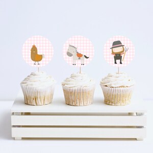 EDITABLE Pink Farm Cake Toppers, Pink Check Cake Toppers, Barn Cake ...