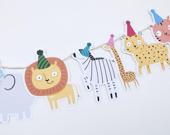 Personalized Wild Animal Garland, Wild One Party Banner, Safari Animal Bunting, First Birthday party Decor, Custom Zoo Animal Garland