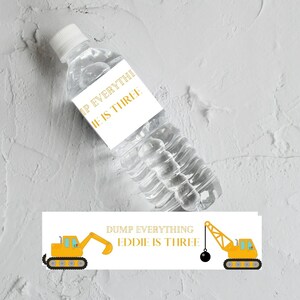 EDITABLE Construction Digger Dumper Truck Water Bottle Labels Birthday  Decor Printable New  Instant Digital Download Customisable Corjl