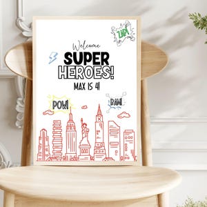 Editable Superhero Welcome sign Super Hero Birthday Party Minimalist Boys Party Sign Superheroes Party Signs Superhero Party Decorations