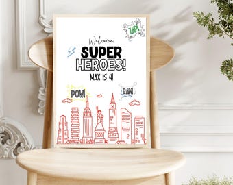 Editable Superhero Welcome sign Super Hero Birthday Party Minimalist Boys Party Sign Superheroes Party Signs Superhero Party Decorations
