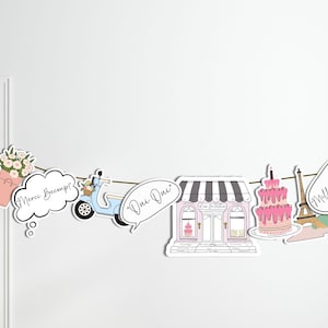 Ghirlanda di Parigi modificabile, striscione da caffè francese, bandierine stampabili per compleanni parigini, decorazioni per feste in panetteria francese, ghirlanda con download immediato