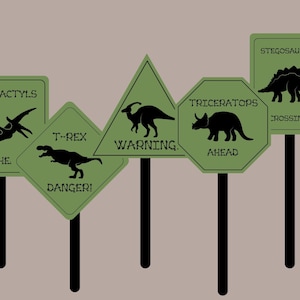Dinosaurus Verjaardagsfeestje Borden Decoraties Waarschuwing Verkeersborden Aangepast Instant Download T Rex Jurassic Dino Palm Print