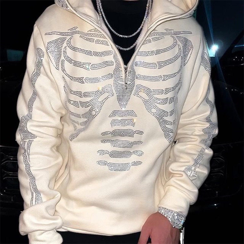 Zip-Up Rhinestone Hoodie