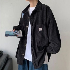 Long-sleeved Button-up Oversized Rolled Collar Shirt, Baggy Streetwear ...