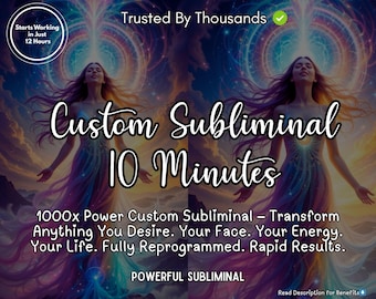 May include: An artistic digital image features two figures with outstretched arms, surrounded by vibrant colors and light. Text includes "Custom Subliminal 10 Minutes" and "Starts Working in Just 12 Hours". The image promotes a subliminal program.