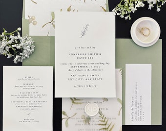 Full Set DIY Luxury Greenery Wedding Invitations on a Budget w/ Envelope with Liner and Label, Vellum Jacket, Wax Seal for 96 Cents/Set