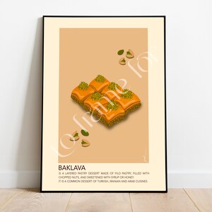 Food Poster | Baklava | Turkish Dessert | Minimalistic Wall Art | Digital Print | Illustration | Decor | Interior | Kitchen