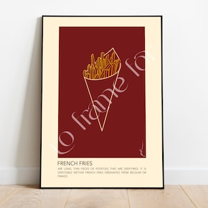 Food Poster | French Fries | Minimalistic Wall Art | Digital Print | Illustration | Decor | Interior | Kitchen | Fast Food