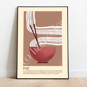 Affiche sur l’alimentation | Soupe de nouilles Pho | Art mural minimaliste | Impression numérique | Illustration | Décor | Intérieur | Cuisine | Cuisine vietnamienne