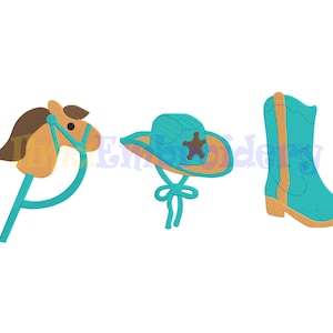 Cowboy Kids Embroidery Designs – Set of 3 Western Stitch Files – Birthday Cowboy Machine Embroidery – Instant Download