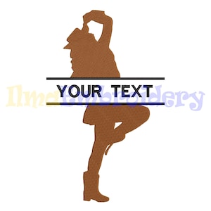 May include: A brown silhouette of a person in a dance pose with a text box that says "YOUR TEXT" above the person.