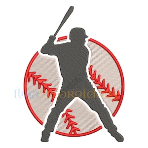 Diseño de bordado de jugador de béisbol: 4 tamaños (descarga instantánea)