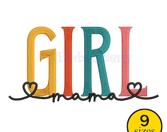 Diseño de bordado "Girl Mama": Archivo de bordado a máquina (9 tamaños, descarga instantánea)