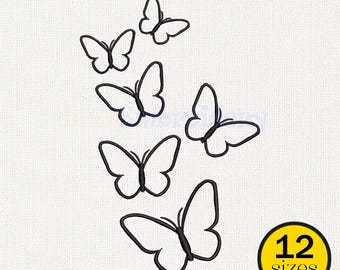 Butterfly's Outline Embroidery Design, Minimal Butterfly Line Art, Machine Embroidery Stitch File, Digital Download