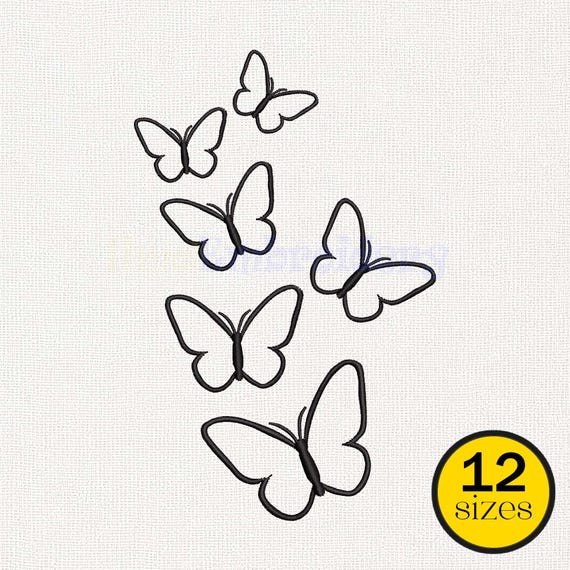 Butterfly's Outline Embroidery Design, Minimal Butterfly Line Art, Machine Embroidery Stitch File, Digital Download
