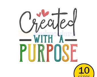 Created With a Purpose Embroidery Design: Christian Bible Verse (10 Sizes) (Digital Download