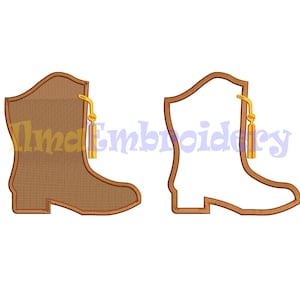 May include: Two brown cowboy boots with gold tassels. The boot on the left is filled in with brown, while the boot on the right is outlined in brown.