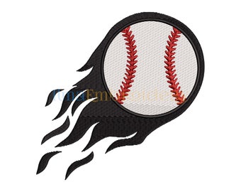 Flaming Baseball Embroidery Design: Sport Embroidery (4 Sizes)