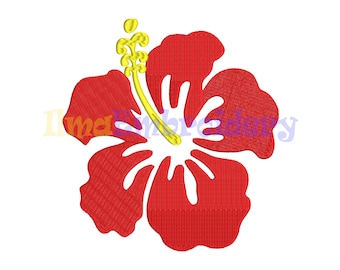 ハイビスカスの花の刺繍デザイン：トロピカルフローラルステッチ（すぐにダウンロードできます）