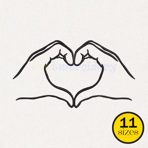 Heart Hands Embroidery Design, Love Hand Gesture Line Art, Romantic Machine Embroidery Stitch File, Digital Download