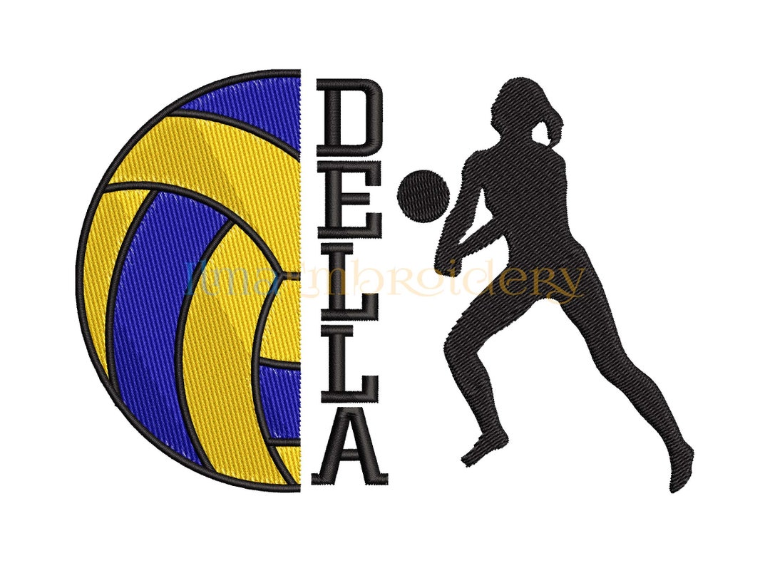 Split Name Volleyball Girl Embroidery Design, Volleyball Embroidery