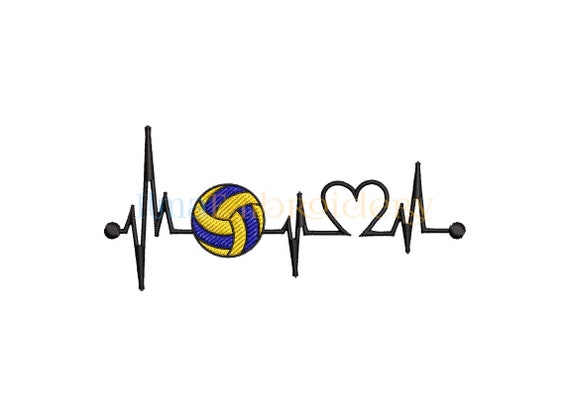 Volleyball Heartbeat Embroidery Design: Sport Machine File (4 Sizes)