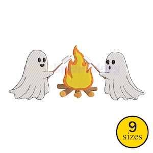 Motif de broderie feu de camp fantôme, fichier de broderie Machine fantôme effrayant, motif de point feu de camp mignon Halloween, 9 tailles