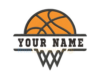 Gesplitste naam basketbalborduurontwerp, basketbalborduurontwerp, sportborduurontwerp, 5 maten