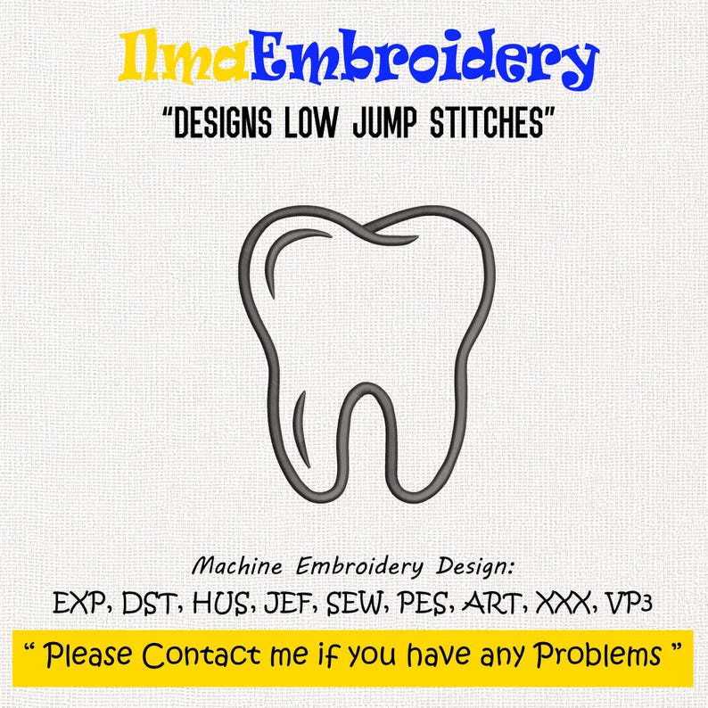 Tooth Applique Embroidery Design, Teeth Outline Dental Machine ...