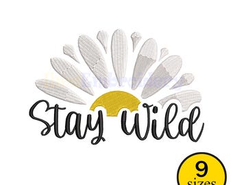 Stay Wild Floral Embroidery Design: Wildflower Line Art (Instant Download, 9 Sizes)