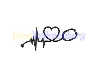 Nurse Heartbeat Embroidery Design: Stethoscope Heart (4 Sizes) (Digital Download)
