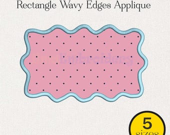 Scallop Rectangle Applique Embroidery Design, Wavy Edge Tag (Digital Download)