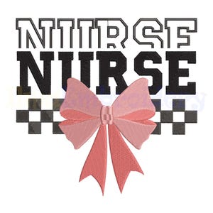 Nurse Checkered Bow Embroidery Design, Nurse Embroidery Pattern, Medical PES DST Files, Healthcare Worker Machine Pattern, Instant Download