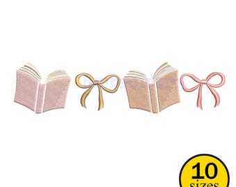 Coquette Books Embroidery Design, Book Stack Embroidery, Reading Machine Embroidery File, Instant Download, 10 Sizes