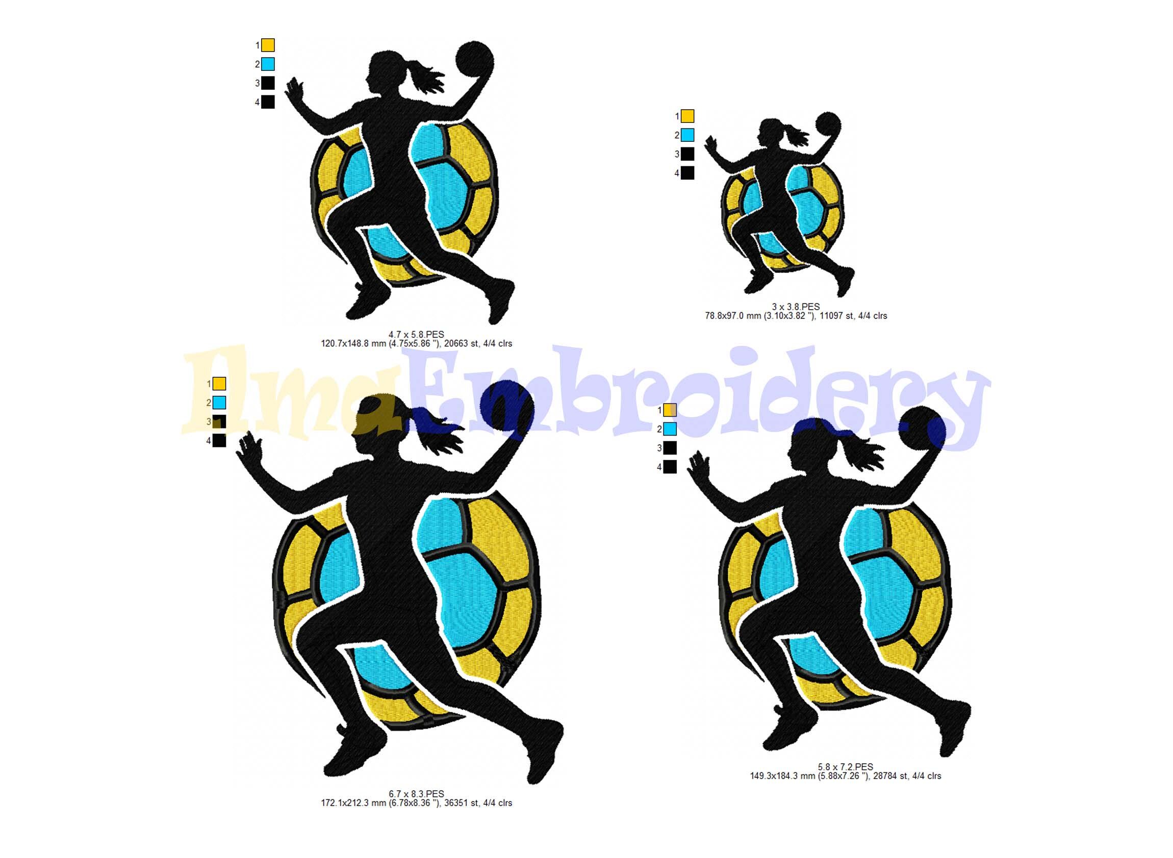 Handball Girl Embroidery Design: Sports Embroidery Pattern (4 Sizes) - Etsy
