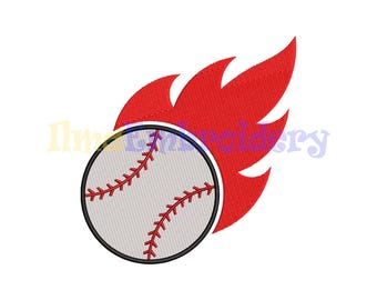 Baseball Fire Embroidery Design: Sports Embroidery (4 Sizes)