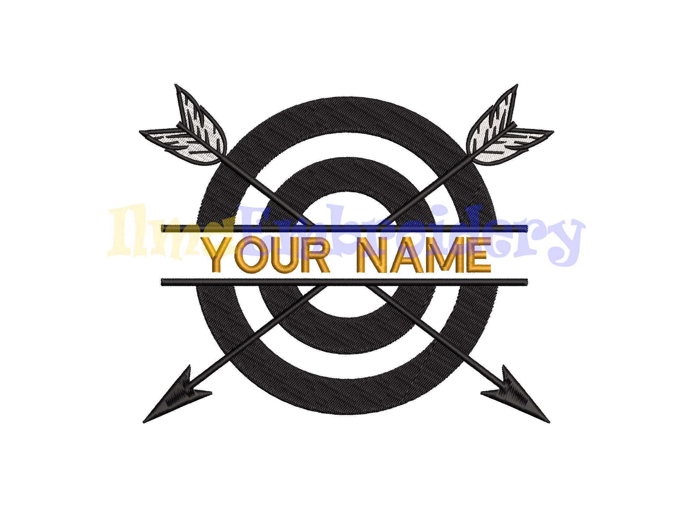 Archery Embroidery Design – Split Monogram Bow and Arrow Stitch File – Archery Machine Embroidery – Instant Download