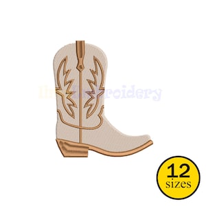 May include: A tan and brown embroidered cowboy boot design. The boot features decorative stitching and a pointed toe. A yellow circle with the text "12 sizes" is in the lower right corner.