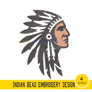 Indian Head Embroidery Design - Native Tribal Machine Embroidery Pattern Instant Download, 4 Sizes