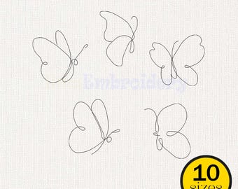 Butterfly Line Art Set Embroidery Design, Minimal Butterfly Outline Bundle, Machine Embroidery Stitch Files, Digital Download