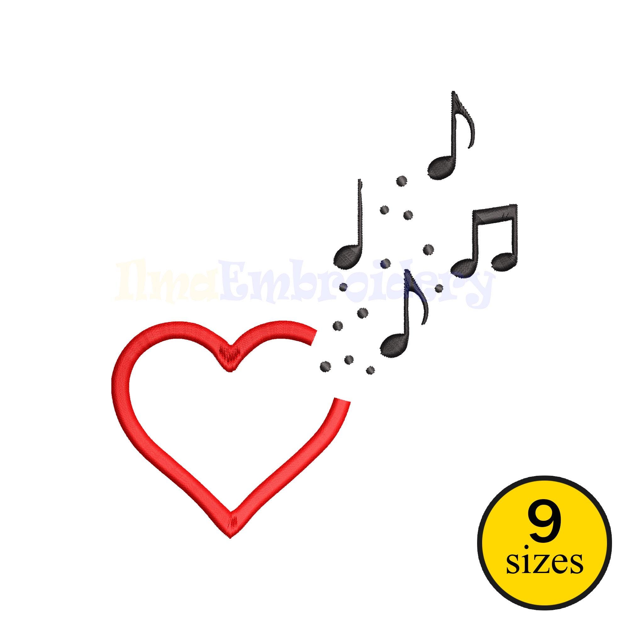 Heart Musical Notes Embroidery Design: Piano Keys Pattern (instant ...