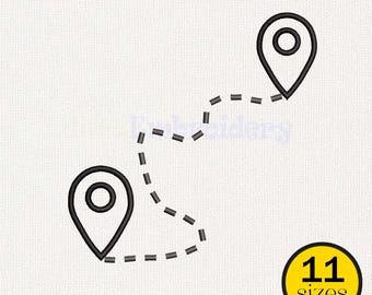 Diseño de bordado de ubicación de mapa, icono de pin GPS bordado a máquina, descarga digital