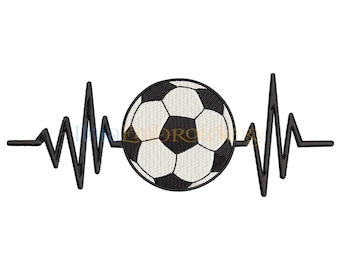 Soccer Ball Heartbeat Embroidery Design: Sport Embroidery (4 Sizes)